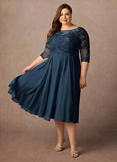 Azazie Marge Mother of the Bride Dresses Dark Navy A-Line Scoop Lace Chiffon Dress image8