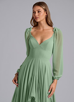 Azazie Karan Bridesmaid Dresses Matcha A-Line Long Sleeve Chiffon Dress image6