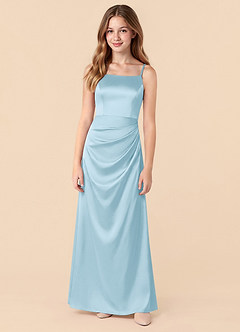 Azazie Renna Junior Sky Blue Mermaid Pleated Stretch Satin Dress image5