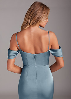 Azazie Saige 신부 들러리 드레스 인어 오프 더 숄더 스트레치 새틴 발목 길이 드레스 image6