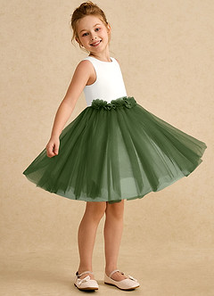 Azazie Louisa Flower Girl Dresses Ivory Olive A-Line Sleeveless Tulle Dress image3