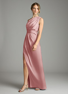 Azazie Emorie Brautjungfernkleider Etui One-Shoulder Stretch-Satin Kleid Altrosa image3