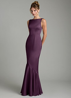 Azazie Tamera Robes de demoiselle d'honneur Robe Sirène en Satin extensible Plissé Prune image2