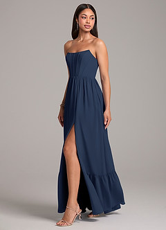 Azazie Kailee Bridesmaid Dresses Dark Navy A-Line with Pockets Chiffon Dress image3