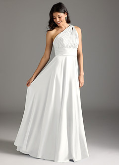 Azazie Charlize Bridesmaid Dresses White A-Line One Shoulder Stretch Satin Dress image10