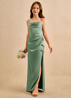 Azazie Bundt Girls Formal Vente finale Robe Trapèze en Satin extensible Plissée Powder Blue image5