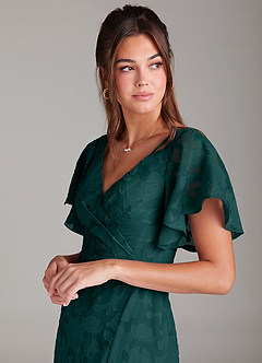 Azazie Ambrosia Bridesmaid Dresses Pine A-Line Pleated Floral Burnout Dress image6