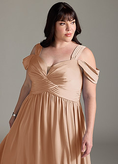 Azazie Lianne Bridesmaid Dresses English Rose A-Line Off the Shoulder Stretch Satin Dress image14