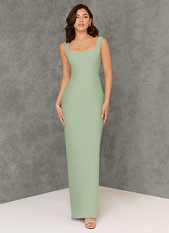 Azazie Flori Bridesmaid Dresses Dusty Sage Sheath Square Neckline Chiffon Dress image1