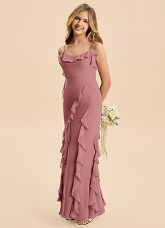 Azazie Phoebe Junior Desert Rose Sheath Ruched Chiffon Dress image4