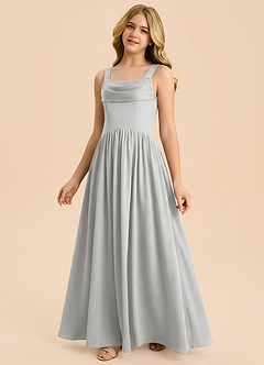 Azazie Drew Junior Silver A-Line Pleated Stretch Satin Dress image1