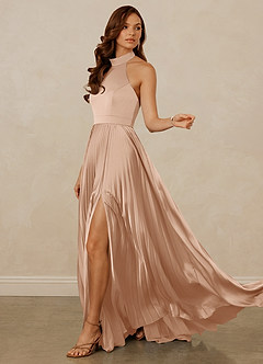 Christian Siriano Bridal for Azazie 1007 Bridesmaid Dresses English Rose A-Line Pleated Stretch Satin Dress image5