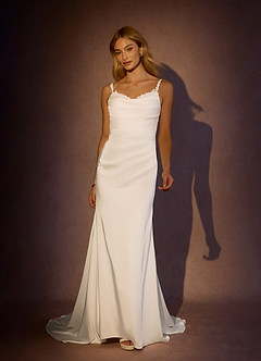 Azazie Cheri Vestidos de novia Vestido de Diamante Blanco de Satén con cara trasera de crepé de Corte Sirena con Lentejuelas Corazón image4