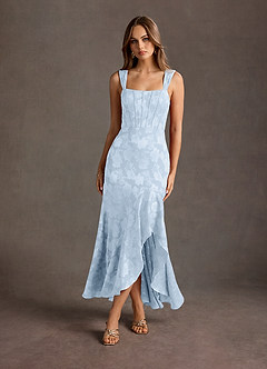 Azazie Square Mermaid Ruffles Maxi Dresses in Powder Blue