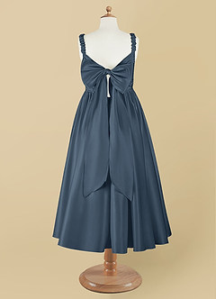 Azazie Cutie Pie Flower Girl Dresses Neptune A-Line Pleated Matte Satin Dress image8