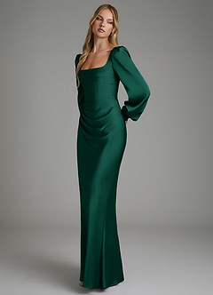 Azazie Brianna Bridesmaid Dresses Emerald Mermaid Corset Stretch Satin Dress image6
