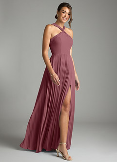 Azazie Afra Bridesmaid Dresses Desert Rose A-Line Pleated Chiffon Dress image3