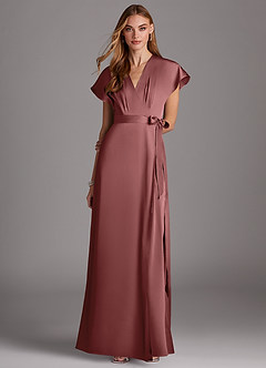 Azazie Nico Bridesmaid Dresses Amethyst A-Line V-Neck Stretch Satin Dress image1