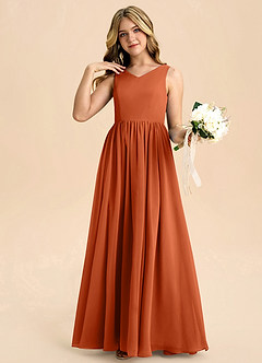 Azazie Hathaway Junior Burnt Orange A-Line Bow Chiffon Dress image5