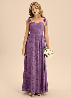 Azazie Rosey Junior Abito A-Line in Burnout Floreale Scollo a Cuore Glicine image6