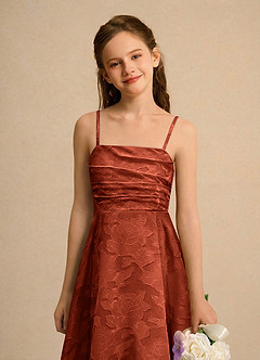 Azazie Pebbles Junior Formal Jurken voor bloemenmeisjes A-Lijn Jurk van Bloemen Burn-out Geplooid Kastanjebruin image2