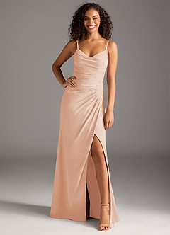 Azazie Deandra Brautjungfernkleider Meerjungfrau-Linie Plissee Chiffon Kleid Englisches Rosa image1