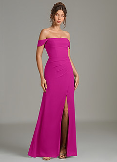 Azazie Jalice Vestidos de damas de honor Vestido de Fucsia de Gasa de Corte Sirena con Vestidos sin tirantes image1