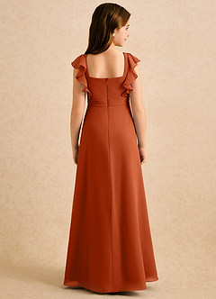 Azazie Soso Girls Formal Robe Demoiselle D'honneur Fillette Robe Trapèze en Mousseline de soie Plissée Orange Brûlée image2