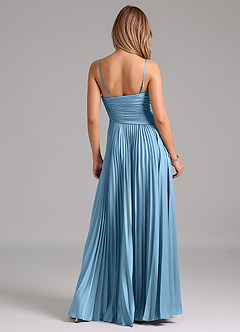 Azazie Vini Brautjungfernkleider A-Linie Plissee Stretch-Satin Kleid Stahlblau image6