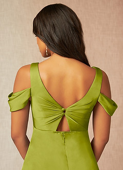 Azazie Rhea Robes de demoiselle d'honneur de maternité Robe Trapèze Épaule nue plissée Longueur ras du sol Satin extensible image7