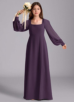 Azazie Bondi Junior Plum A-Line Blouson Chiffon Dress image5