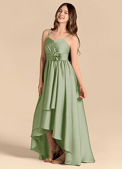 Azazie Catalina Junior Abito A-Line in Raso Elasticizzato Scollo a Cuore Verde Salvia image7