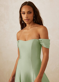 Christian Siriano Bridal for Azazie 1002 Bridesmaid Dresses Dusty Sage A-Line Off the Shoulder Stretch Satin Convertible Dress image5