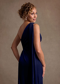 Azazie Aphra Klänningar till brudens mor Klä Tubklänning i sammet Ena axeln Mörk Marinblå image5