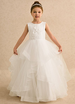 Azazie Claire vestidos de niña de las flores Vestido de Marfil de Tul de Princesa con Perla image6