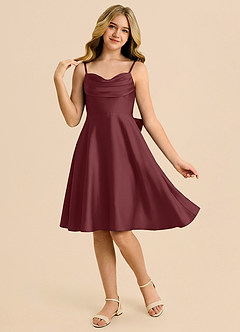 Azazie Bear Cabernet A-Line Sweetheart Neckline Stretch Satin Dress image3