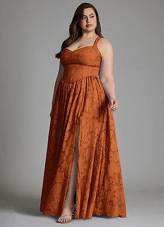 Azazie Francis Bridesmaid Dresses Burnt Orange A-Line Corset Floral Burnout Dress image12