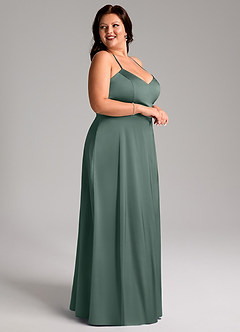 Azazie Mei Robes de demoiselle d'honneur Robe Trapèze en Satin extensible Col en V Mousse De Mer image9