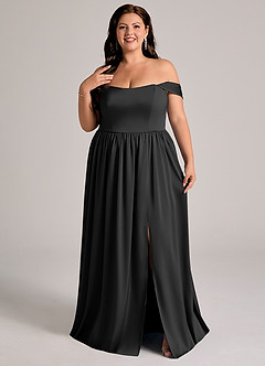 Azazie Calianna Brudtärnklänningar Klä av A-Linje i Stretch Satin Av axeln Svart Konvertibel image8