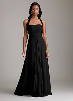 Azazie Clarisa Bridesmaid Dresses Black A-Line Pleated Chiffon Dress image5