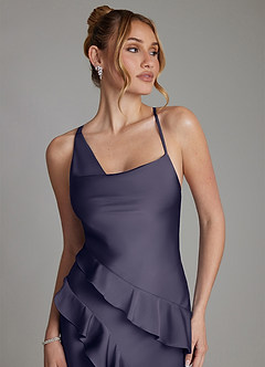 Azazie Jayda Bridesmaid Dresses Stormy A-Line Ruched Stretch Satin Dress image3
