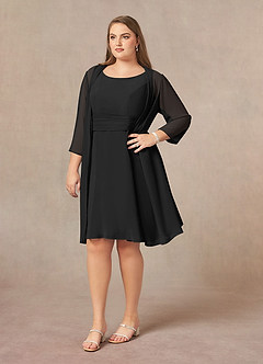 Azazie Shirley Kleider für die Brautmutter A-Linie Schaufel Gefaltet Chiffon Kleid Schwarz image10