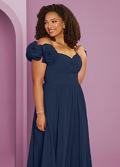 Barbie ♥ Azazie Bridesmaid Dresses Dark Navy A-Line Off the Shoulder Chiffon Convertible Dress image13