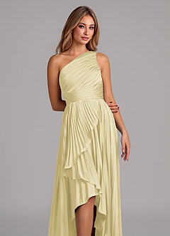 Azazie Lyrica Bridesmaid Dresses Lemon Sorbet A-Line One Shoulder Stretch Satin Dress image7