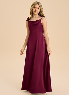 Azazie Gumdrop Junior Burgundy Empire Pleated Stretch Satin Dress image3