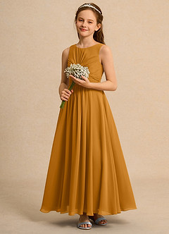 Azazie Ducky Junior Formal Flower Girl Dresses Butterscotch A-Line Pleated Chiffon Dress image6