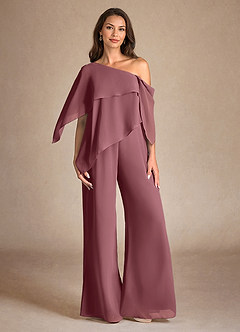 Azazie Halima Mother of the Bride Dresses Desert Rose Jumpsuit/Pantsuit Side Slit Chiffon Dress image1