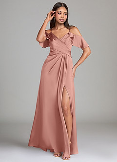 Azazie Dakota Bridesmaid Dresses Rosette A-Line Off the Shoulder Stretch Satin Dress image4