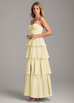 Azazie Alanna Robes de demoiselle d'honneur Robe Trapèze en Mousseline de soie Encolure en Forme de Cœur Sorbet Citron image6