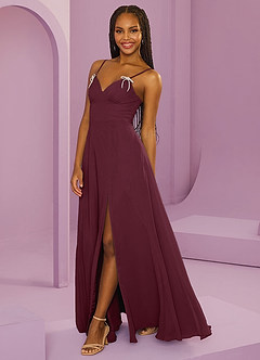 Barbie ♥ Azazie Jurken voor bruidsmeisjes Jurk van Chiffon met A-Lijn met Zakken Cabernet image8